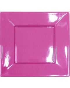 8 assiettes plastique carrées fuchsia