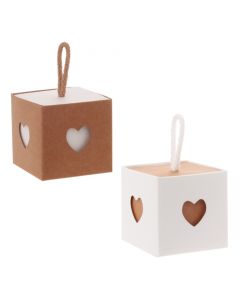 6x Contenant Cube Coeur Kraft et Blanc