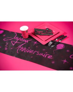 Chemin de table Joyeux anniversaire pailleté fuchsia -2