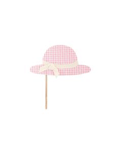 Chapeau photobooth vichy rose et blanc en tissu 23 cm