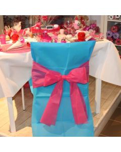 Kit housses de chaises turquoises et noeuds fuchsia - x10