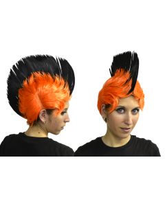 Perruque punk orange et noire